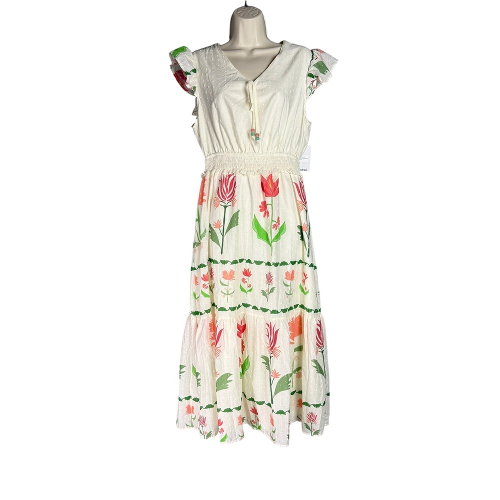 Kindred Floral Midi Dress Womens M NWT Cotton Lined Ruffle Cottagecore Beachy